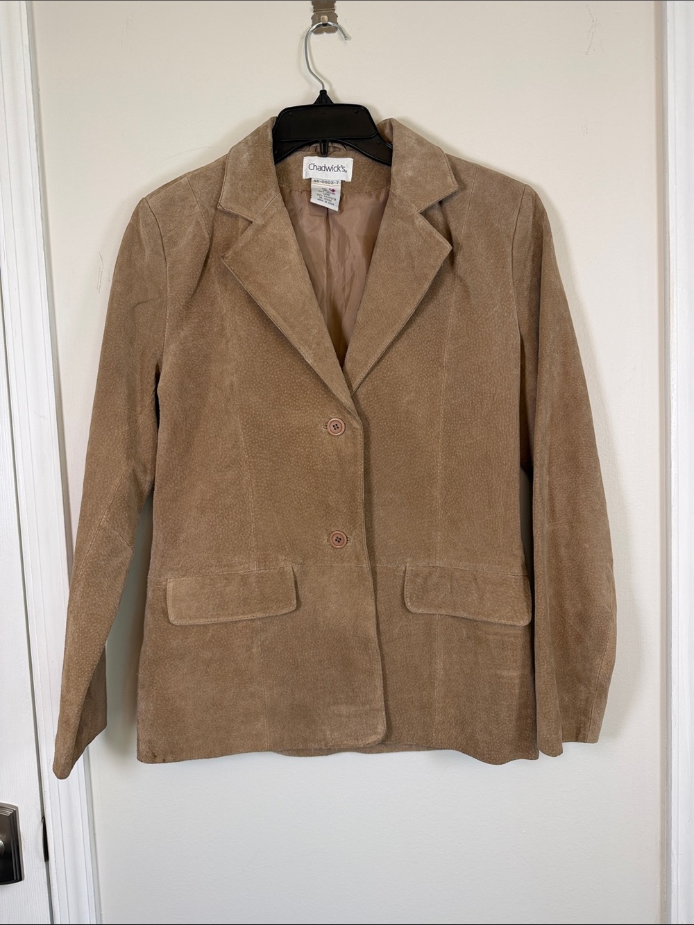 90s Vintage 100% leather suede Chadwick’s Blazer Jacket Tan 2 Button Size 6